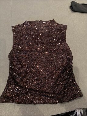 H&M Sequin Sleeveless Top in Dark Brown
